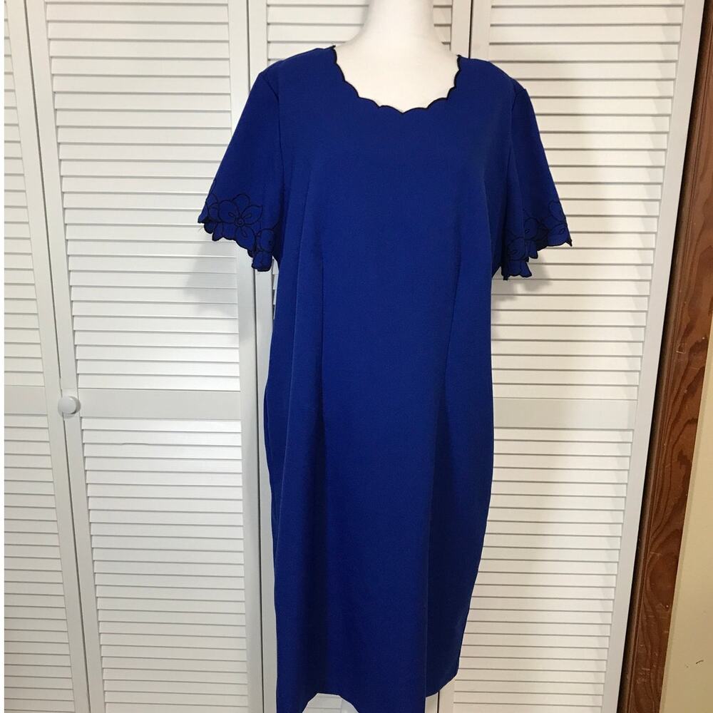 Anthony Richards 80’s Blue Embroidered Midi Shift Dress Women 18W